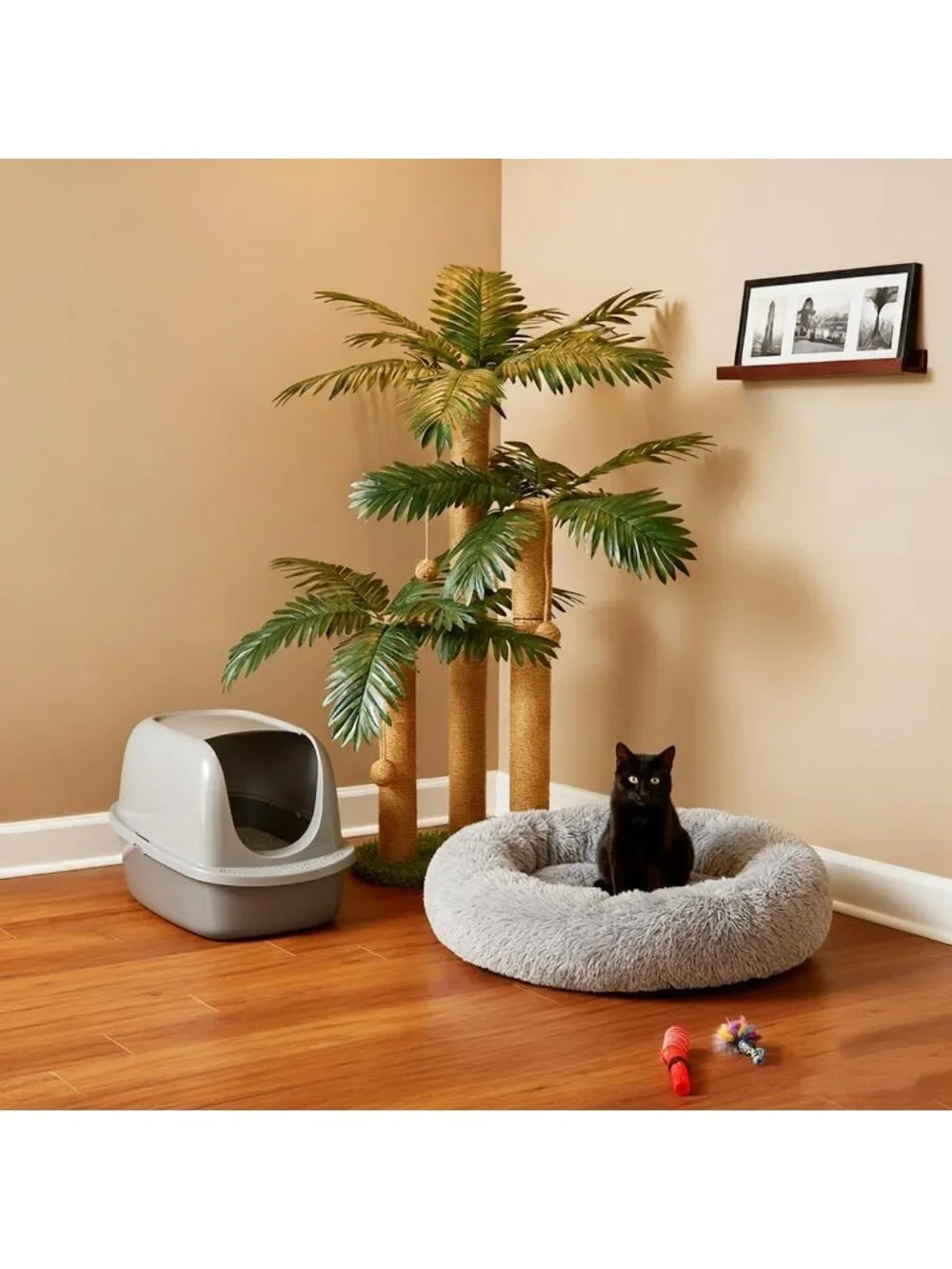 31.5-Inch Cat Scratching Post Tree with 3 Poles & 2 Dangling Balls for Indoor